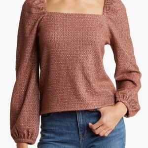 Madewell XL Patterned Square Neck Blouse Longsleeve